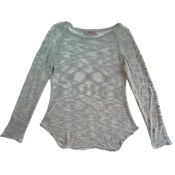 Hands to Hearts Sheer Knit Top Sweater Burnout Distressed Long Sleeve Gray  L XL - Picture 1 of 15